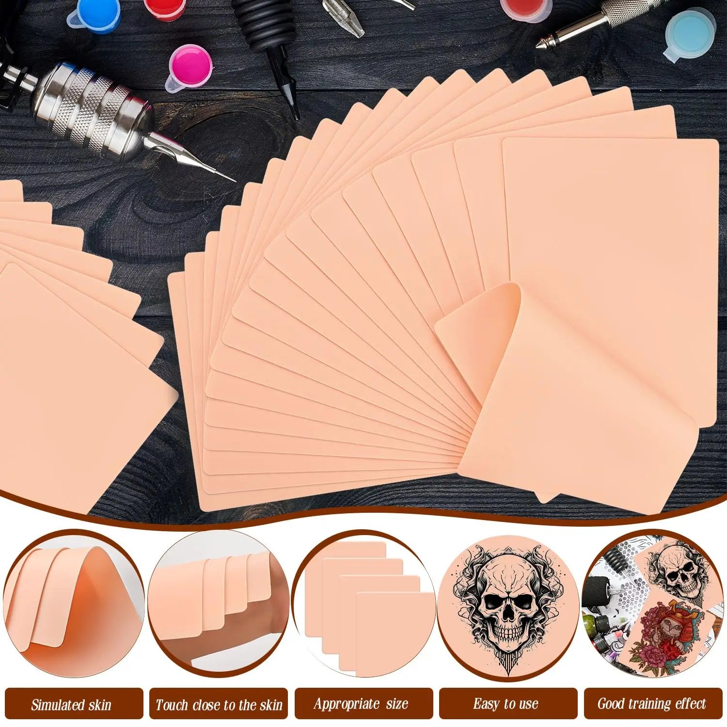20/10/5/3/1PCS Tattoo Practice Skin Blank Fake Tattoo Skin Synthetic Leather for Permanent Makeup Tattoo Beginner Exercise Tool - Sun Studio