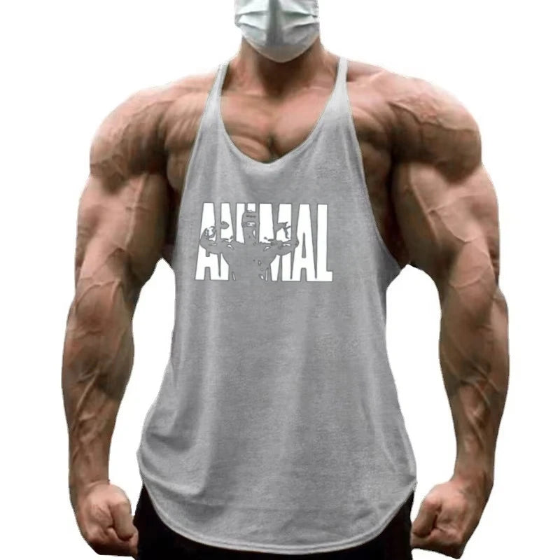 Strength Printed Men's Stringer Vest - Cotton Breathable Y - Fitness Back Fitness Wear, Intensive Training and Fitness Style - Sun Studio