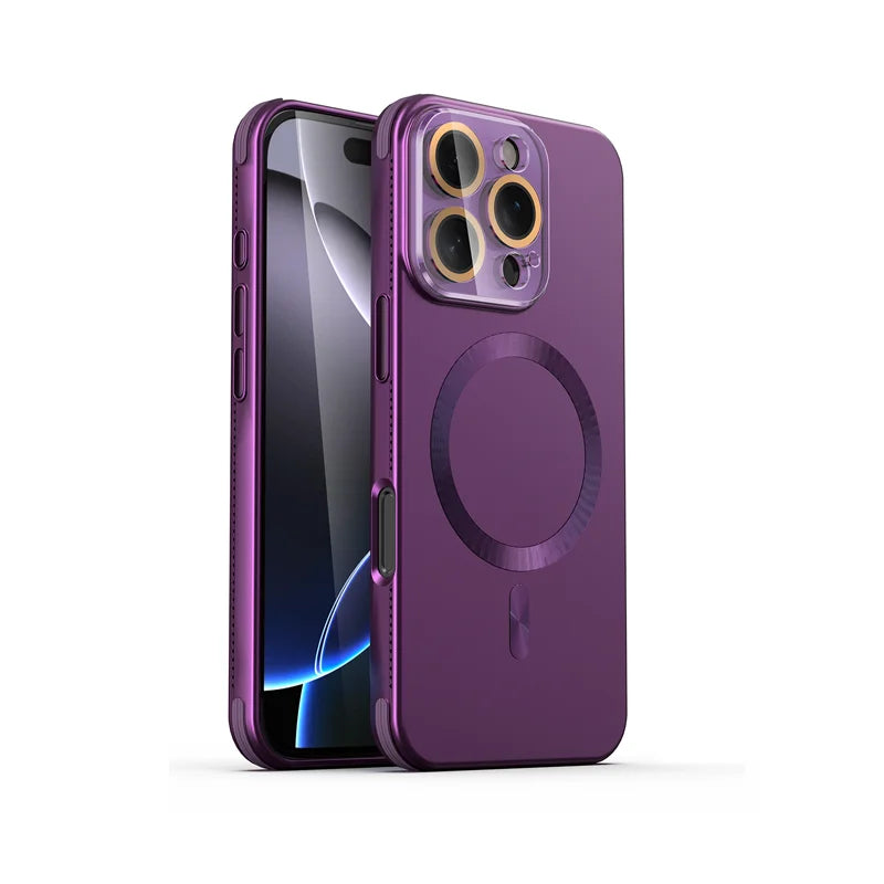 For Magsafe Magnetic Wireless Charging Luxury Solid Color Plating Phone Case For iPhone 16 Pro Max 14 13 15 Pro Max Back Cover - Sun Studio