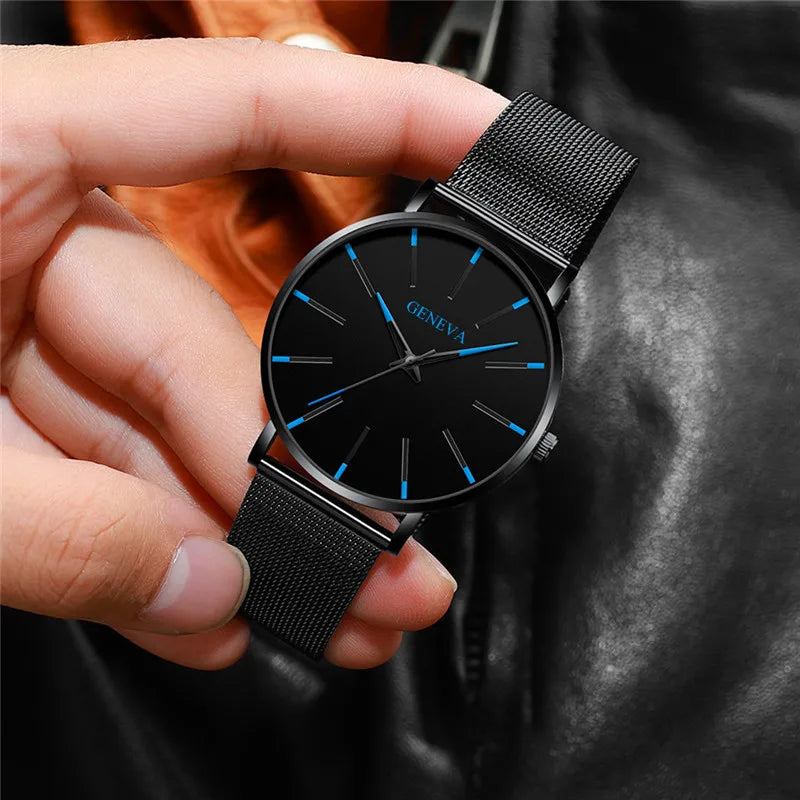 Fashion Ultra Thin Men’s Watches Simple Steel Mesh Belt Quartz Wrist Watch - Sun Studio