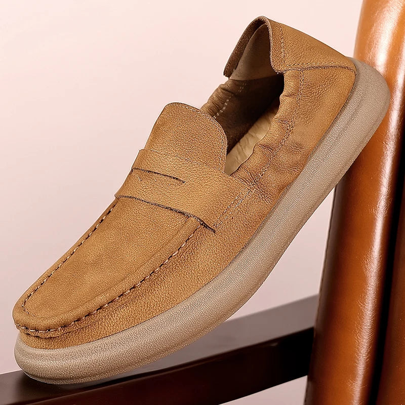Fashion Genuine Leather Mens Shoes Business Casual Luxury Brand Soft Comfort Loafers Shoes High Quality Slip on Male Boat Shoes - Sun Studio