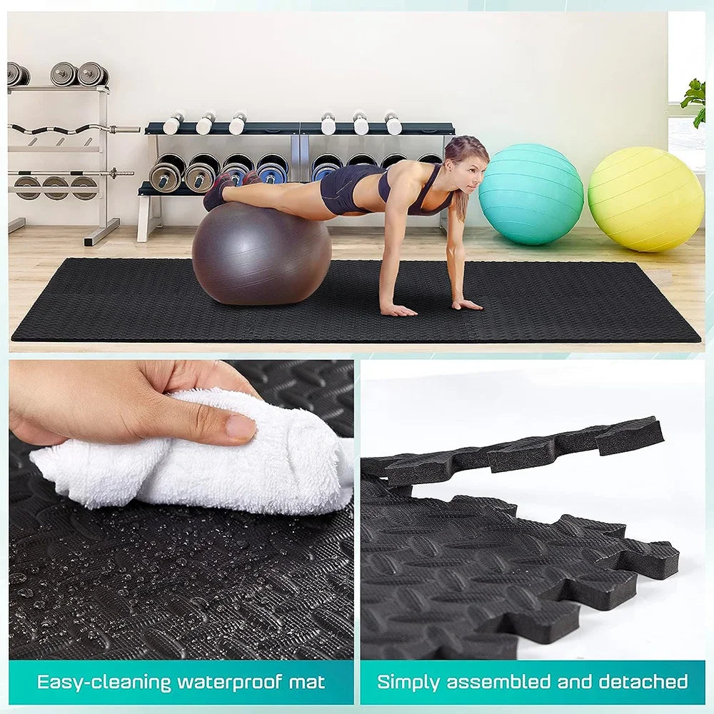 Gym Floor Mat for Home Workout Anti-Slip Rubber Exercise Mat with Interlocking Design, Durable Fitness Rug Weightlifting & Yoga - Sun Studio