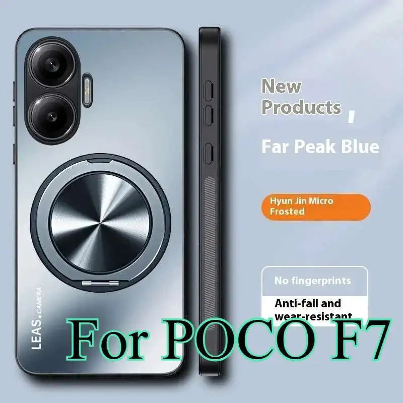 AG Frosted Magnetic Rotate Ring Stand Holder Case For POCO F7 5G Matte Bumper Camera Protective Cover For Xiaomi POCO F 7 PocoF7 - Sun Studio