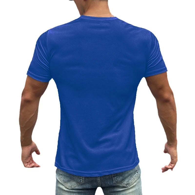 Gym Fitness Muscle Short Sleeve O-Neck Clothing Summer Mesh Breathable Quick Dry Cool T-shirt Mens Bodybuilding Running Shirts - Sun Studio