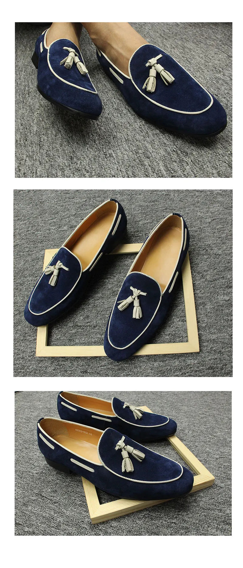Penny Blue Loafer Men Shoes Fashion Tassel One-step Summer Casual Daily Office Shoes for Men Cow Suede High quality Customized - Sun Studio