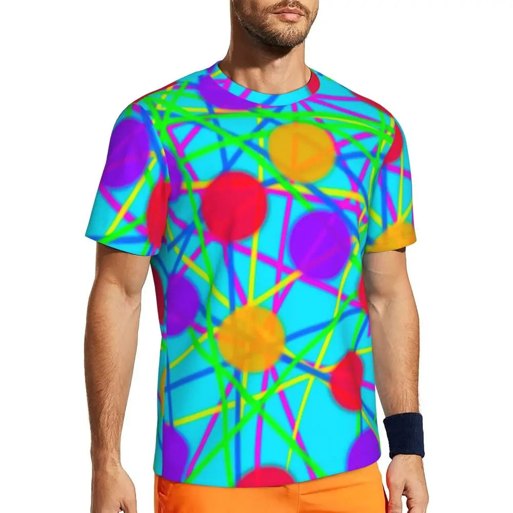 Gym T Shirt For Mens Retro Dots And Stripes T Shirts Fashion Blue Line Design Summer Tees O Neck Basic Graphic Clothes Plus Size - Sun Studio