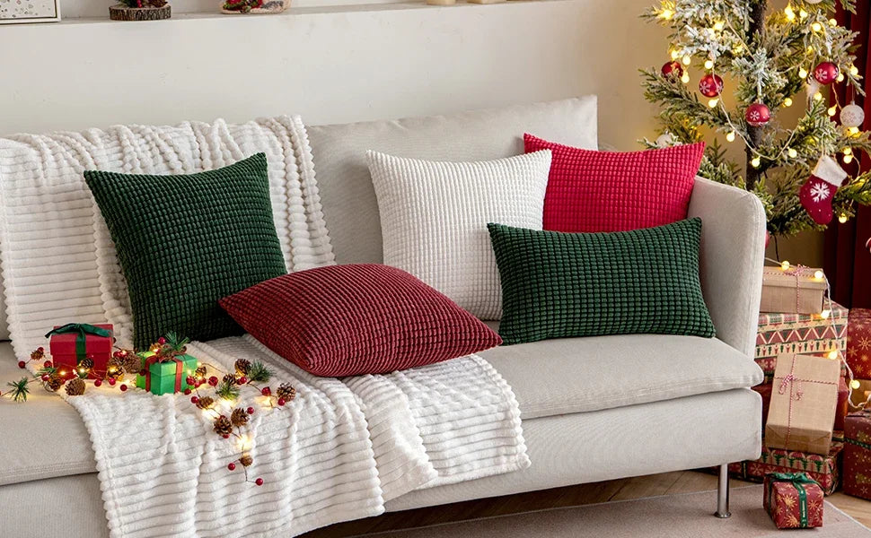 Christmas Red Throw Pillow Covers Decorative Christmas Pillow Covers Soft Corduroy Lumbar Pillow Covers, Cushion Case Home Decor - Sun Studio