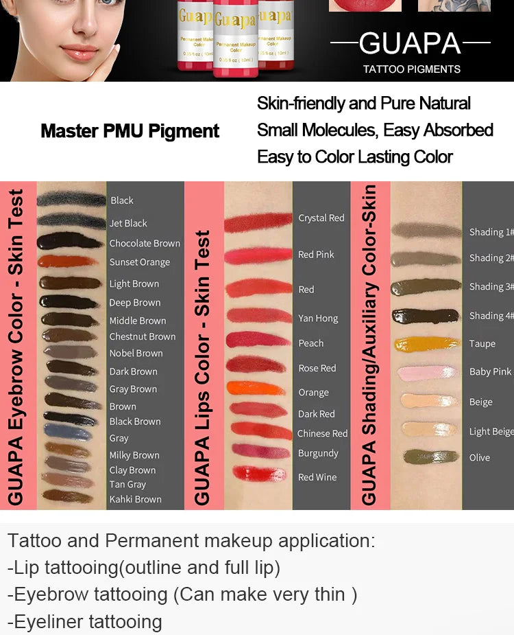 10ML Tattoo Ink Micro pigment Lip Eyebrow Permanent Makeup Pigment Tattoo Supplies for Tattoo Eyebrow Eyeliner Lip - Sun Studio