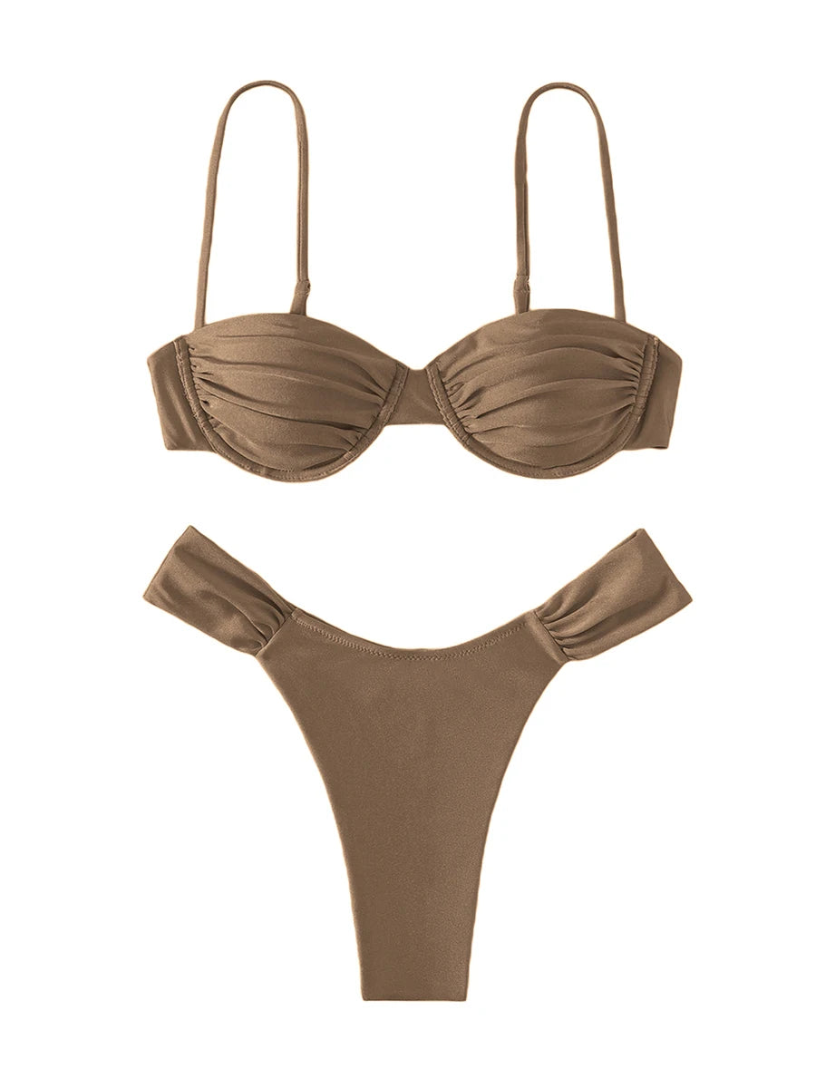 New Hot Sale Sexy Women Push-up Padded Bra Bikini Set Pleated Swimsuit Swimwear Swimming Beach Bathing Costume Bikini Set - Sun Studio