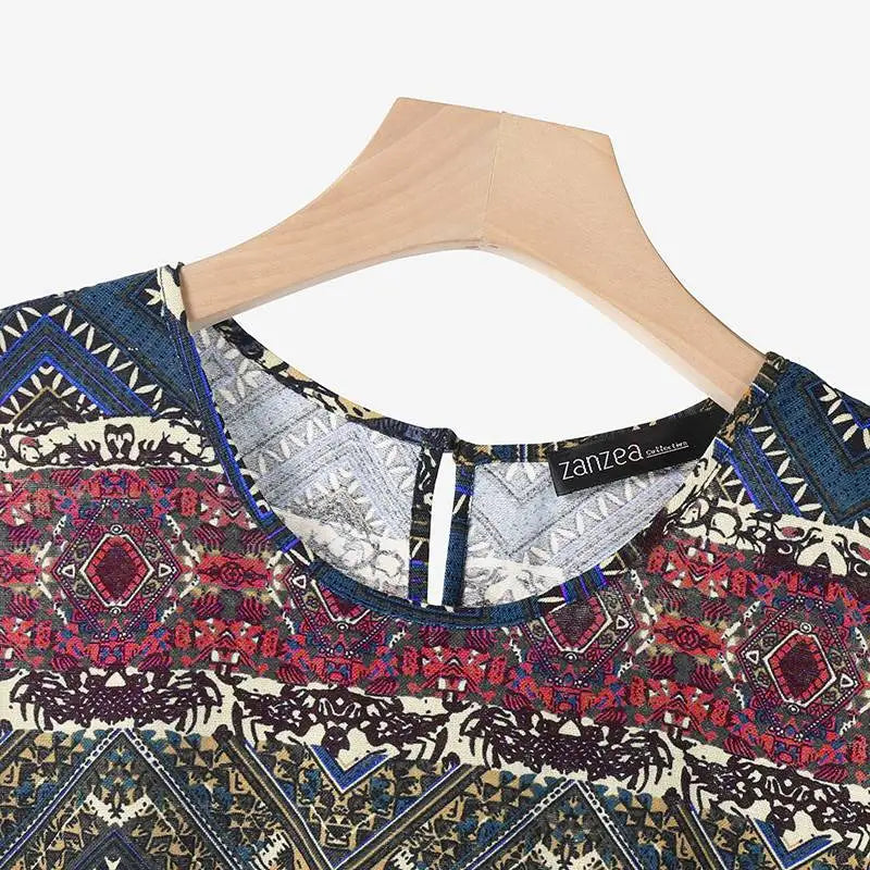 Women Bohemain Sleeveless Sundress ZANZEA Summer Printed Dress Vintage Beach Holiday Vestidos Casual O Neck Baggy Midi Dresses - Sun Studio