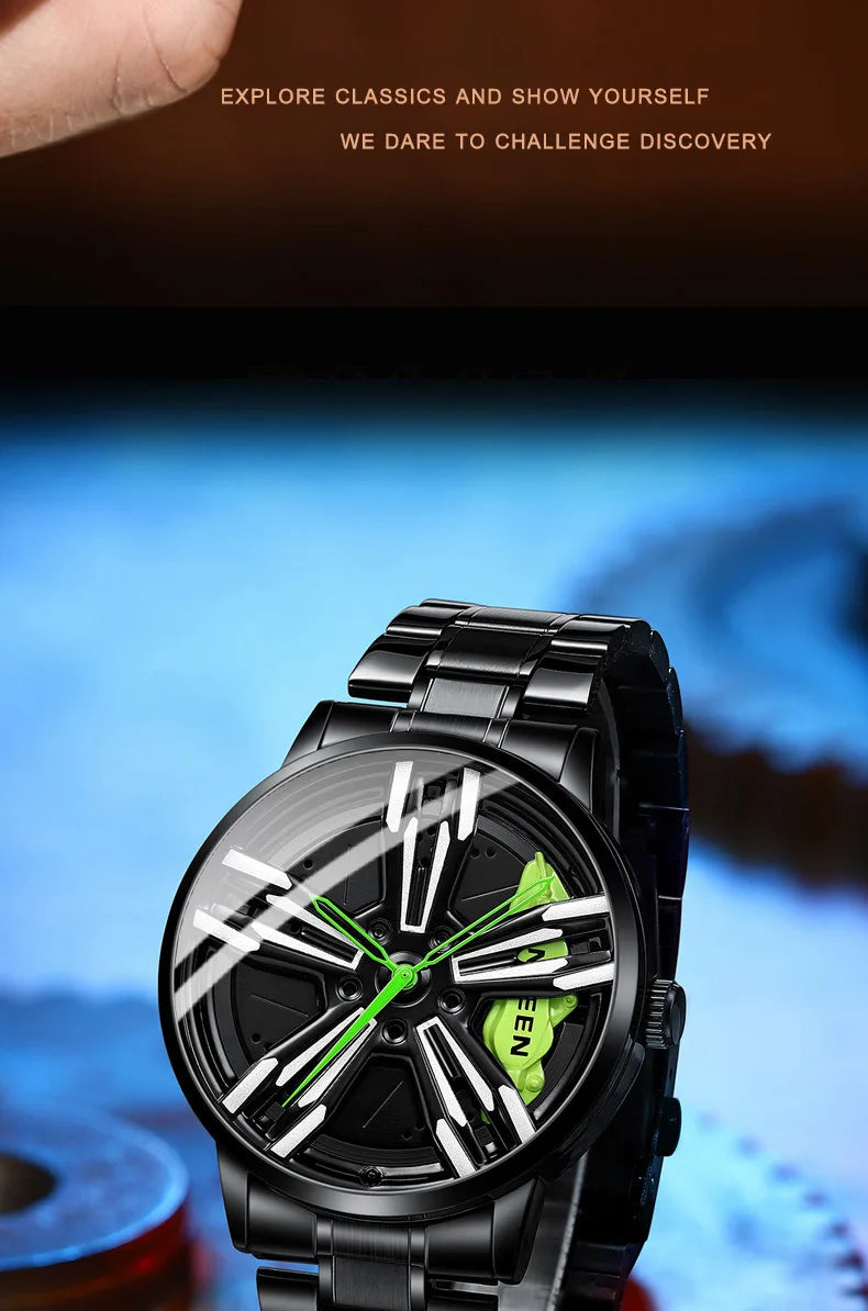 2025 New Racing Watches Men Custom Design Super Car Rim Watch Stainless Steel Black Retro Waterproof Watch Relogio Masculino - Sun Studio