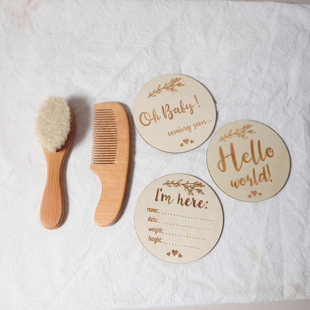 baby comb brush set newborn gift set Natural Wool beech Wooden Comb baby bib pacifier clip  Kids  Baby Hair Brush - Sun Studio