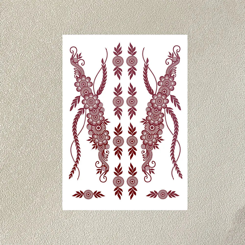 Waterproof Flower Hand Tattoo for Women Maroon Henna Tattoo Stickers for Hand Fingers Body Art Disposable Fake Tattoo Festival - Sun Studio