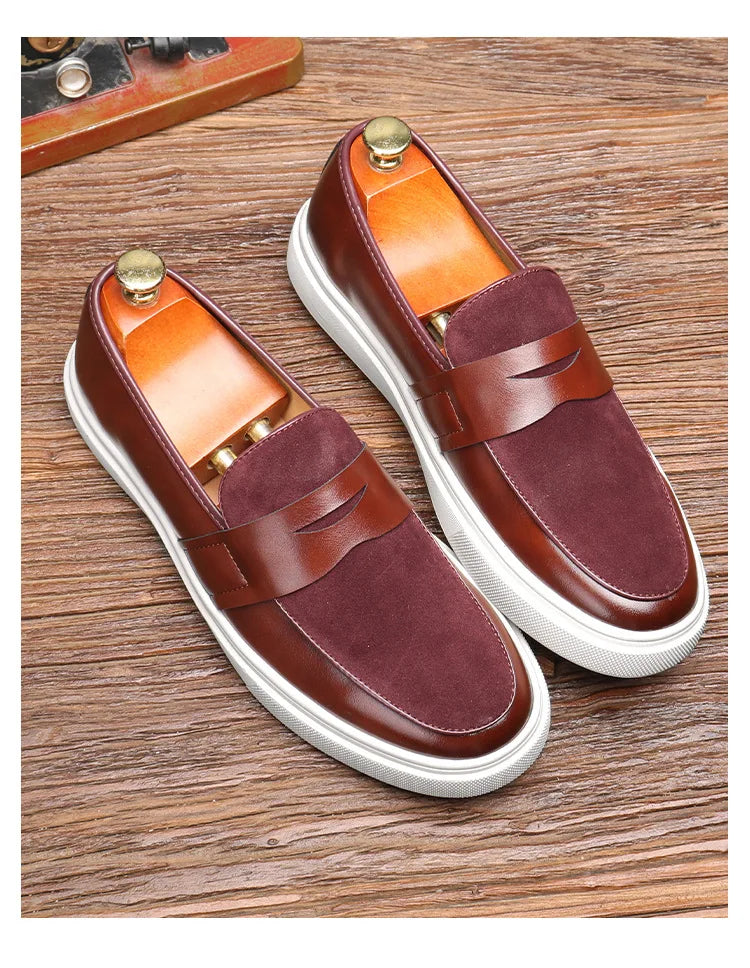 Newest 2025 Autumn Men Suede Leather Loafers Thick Sole Men Slip On Platform Black Party Shoes - Sun Studio