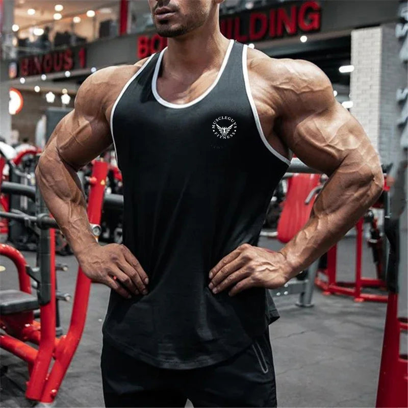 Gym Bodybuilding Sports T-shirt Workout Muscle Vest Fitness Cotton Breathable Sleeveless T-shirt Men Training Tank Tops - Sun Studio