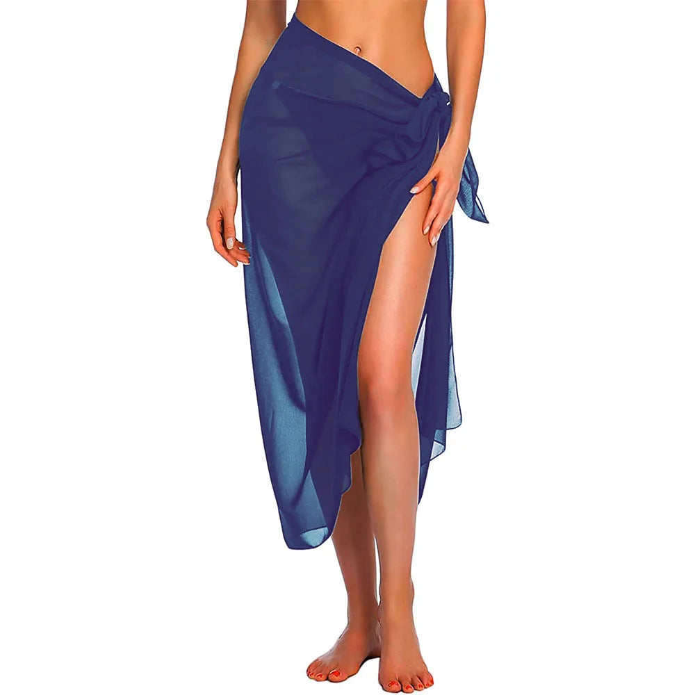 Damen Lange & Kurze Sarong Badeanzug Coverups Sommer Strand Bikini Wickel Transparenter kurzer Rock Schal für Badebekleidung Cover-ups