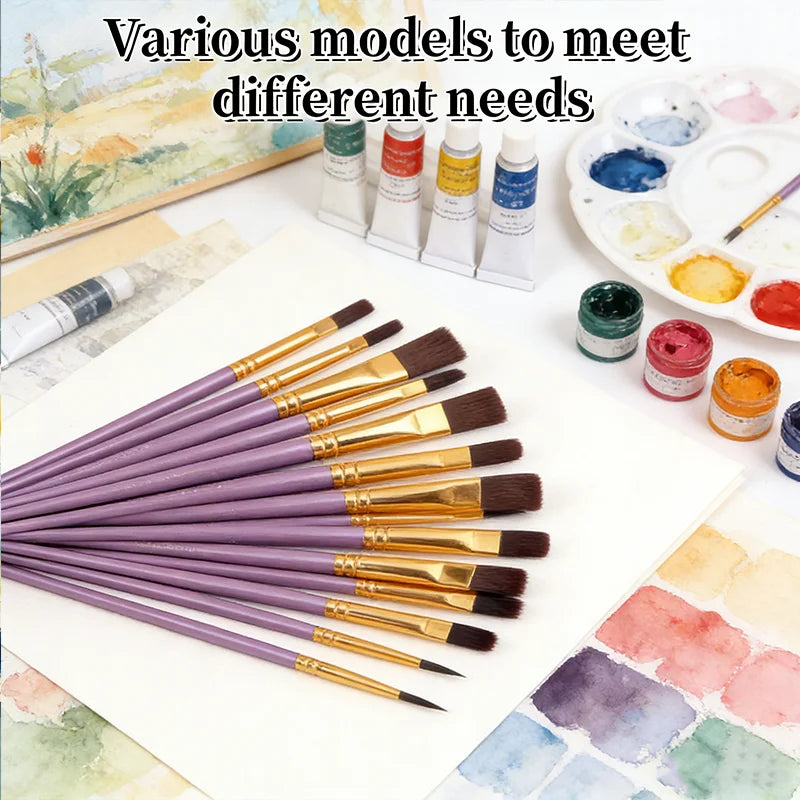 10-Piece Artist Paint Brush Set - Nylon Bristle Brushes for Watercolor/Acrylic/Oil Painting (Value Pack) - Sun Studio
