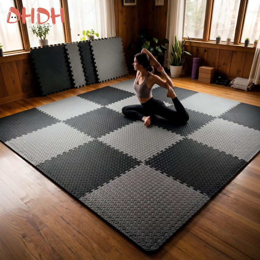 Gym Floor Mat for Home Workout Anti-Slip Rubber Exercise Mat with Interlocking Design, Durable Fitness Rug Weightlifting & Yoga - Sun Studio