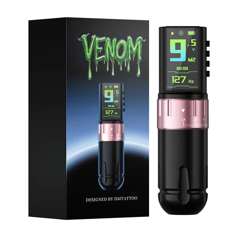 DM Venom Wireless Adjustable Stroke Tattoo Machine Adjustable Stroke 2.4-4.2mm With 2300mAh Powerful Color Screen Battery - Sun Studio