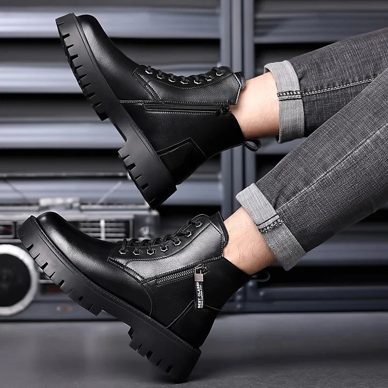 Autumn winter classic warm snow boots men's thick soles non-slip work boots men's outdoor casual shoes big head leather shoes - Sun Studio
