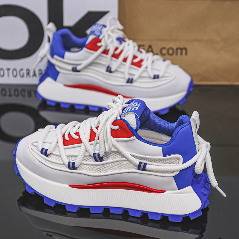 Chunky Sneaker Men Designer Running Shoes Fashion Casual Microfiber Leather Mesh Breathable Height Increased Flat Platform Shoes - Sun Studio