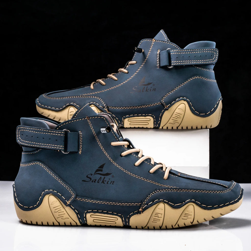 New 2025 Handmade Leather Casual Men Shoes Design Sneakers Man Breathable Leather Shoes Men Ankle Boots Outdoor - Sun Studio