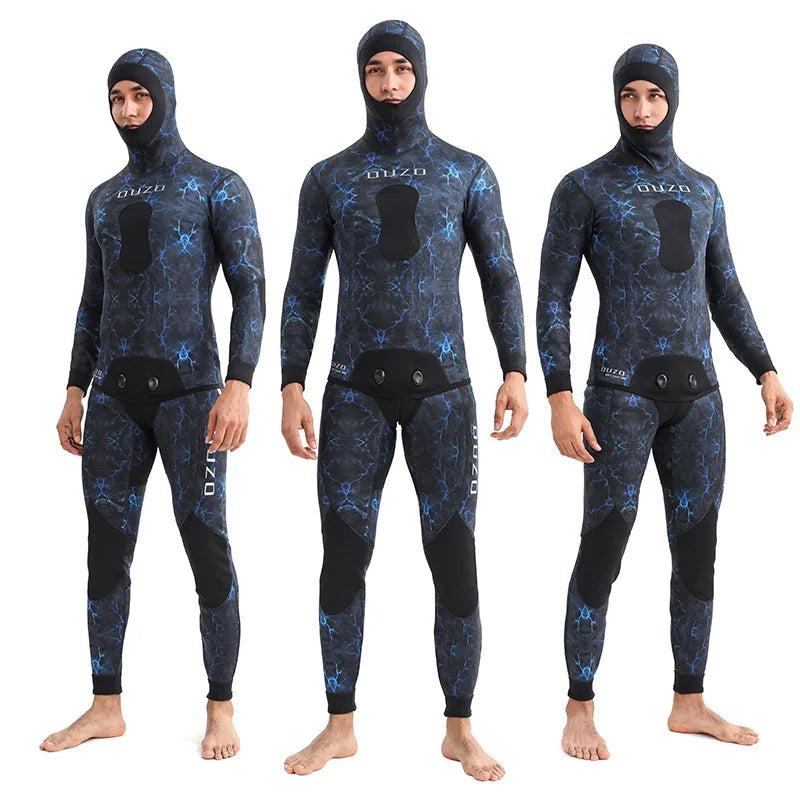 1.5mm Camouflage Wetsuit Long Sleeve Hooded 2 Pieces Set Neoprene For Men Keep Warm Scuba Diving Suit Cold Water Swimsuit - Sun Studio