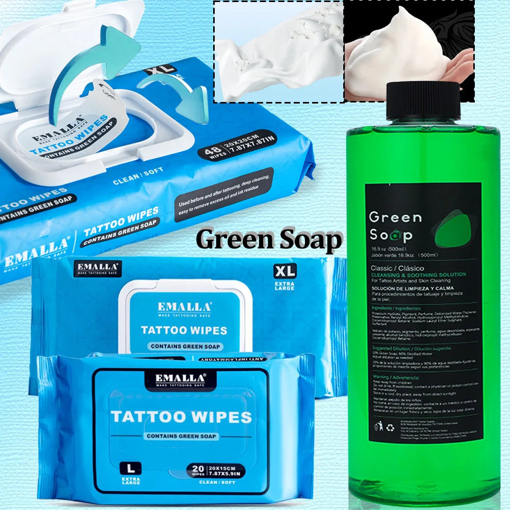 Professional Green Soap EMALLA Cleansing Green Soap Wipes Bottle Tattoo Green Soap for Tattoo Piercing Makeup Tattoo Accessories - Sun Studio