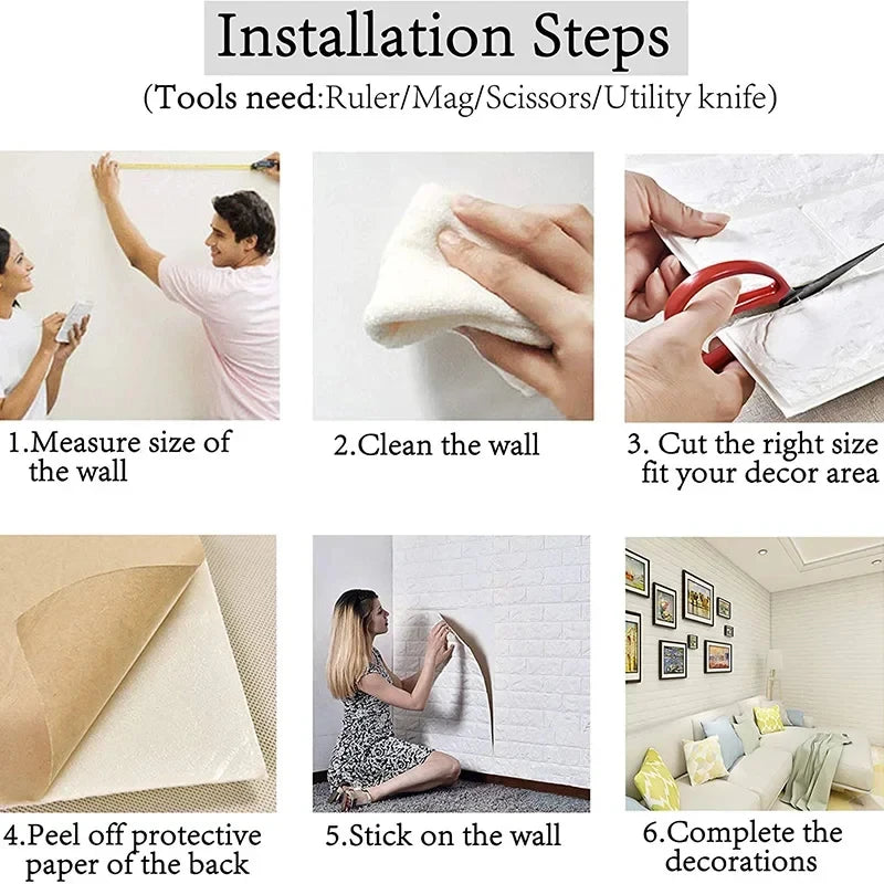 3D Self-Adhesive Wallpaper 70cm*1/5/10m Continuous Waterproof Brick Wall Stickers Living Room Bedroom Children's Room Home Decor - Sun Studio