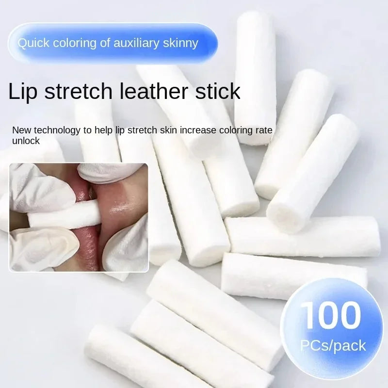 100PCS Disposable Lip Tattoo Skin Stretching Cotton Stick With Box Semi-Permanent Makeup Lip Embroidery Blush Recovery Tools - Sun Studio