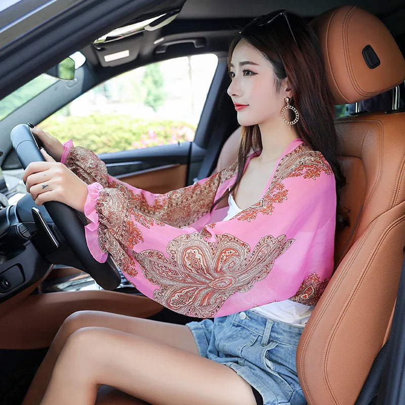 Chiffon Veil Arm Shade Shawl Scarf Women Summer Sun Protection Clothing Long Sleeves Wraps Anti-UV Jacket Swimsuit Cover Up - Sun Studio
