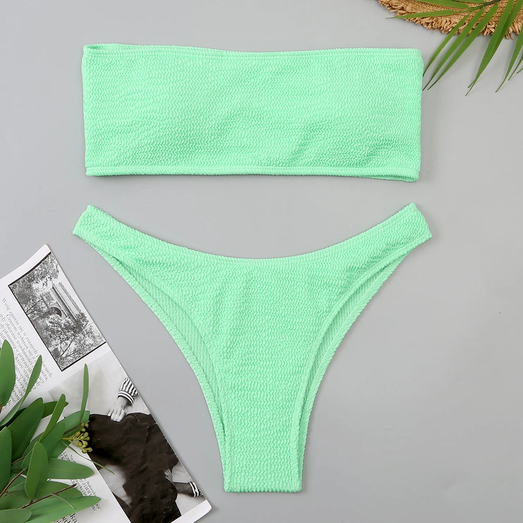 Velvet Bikinis 2025 Women Brazilian Bandeau Swimsuit Solid Sexy Swimwear Female Beachwear Bathers Bathing Swimming Swim Suit - Sun Studio