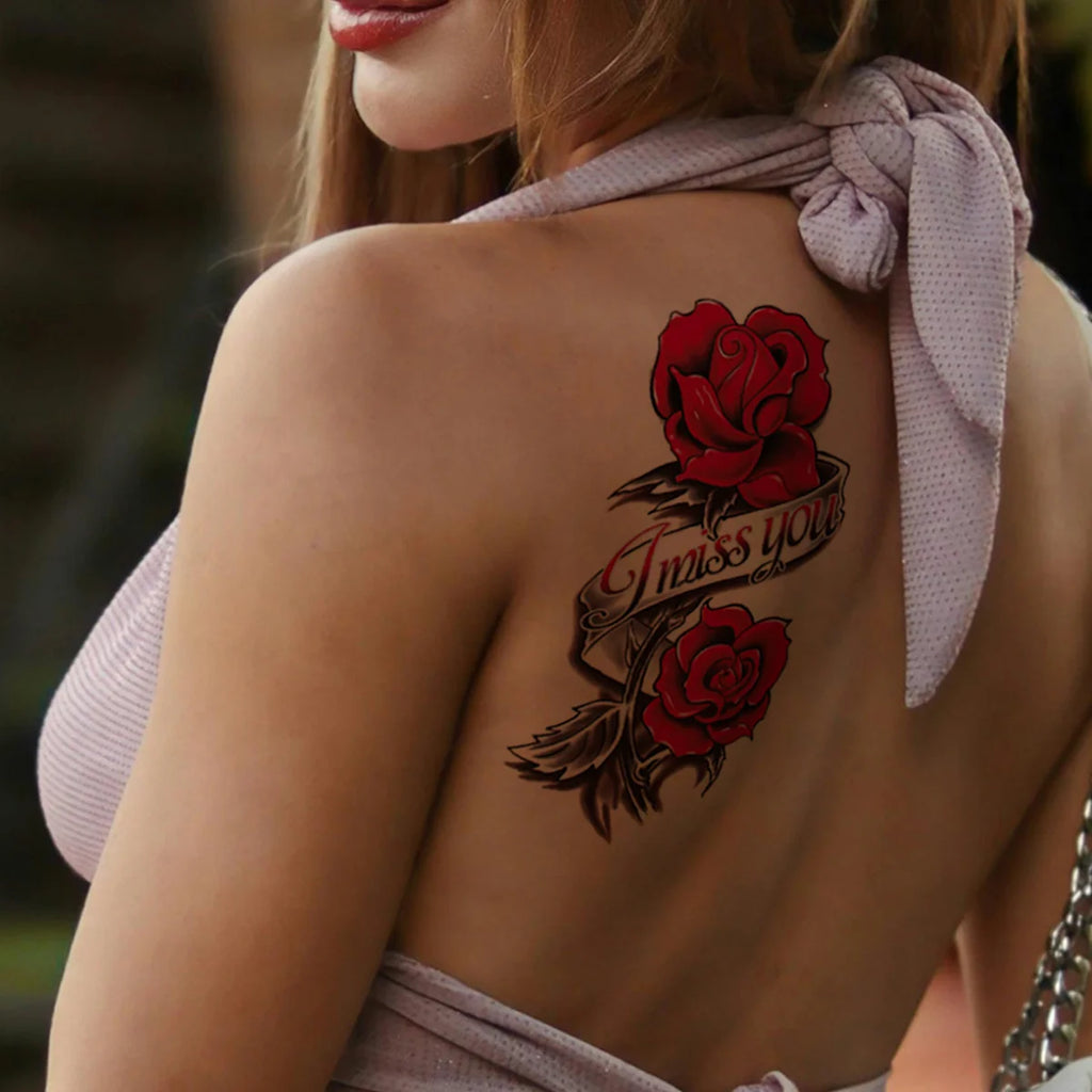 6Sheets Waterproof Bright Flora Rose Flower Tattoo Stickers for Girls Temporary Fake Tattoos for Women Chest Arm Decorations - Sun Studio