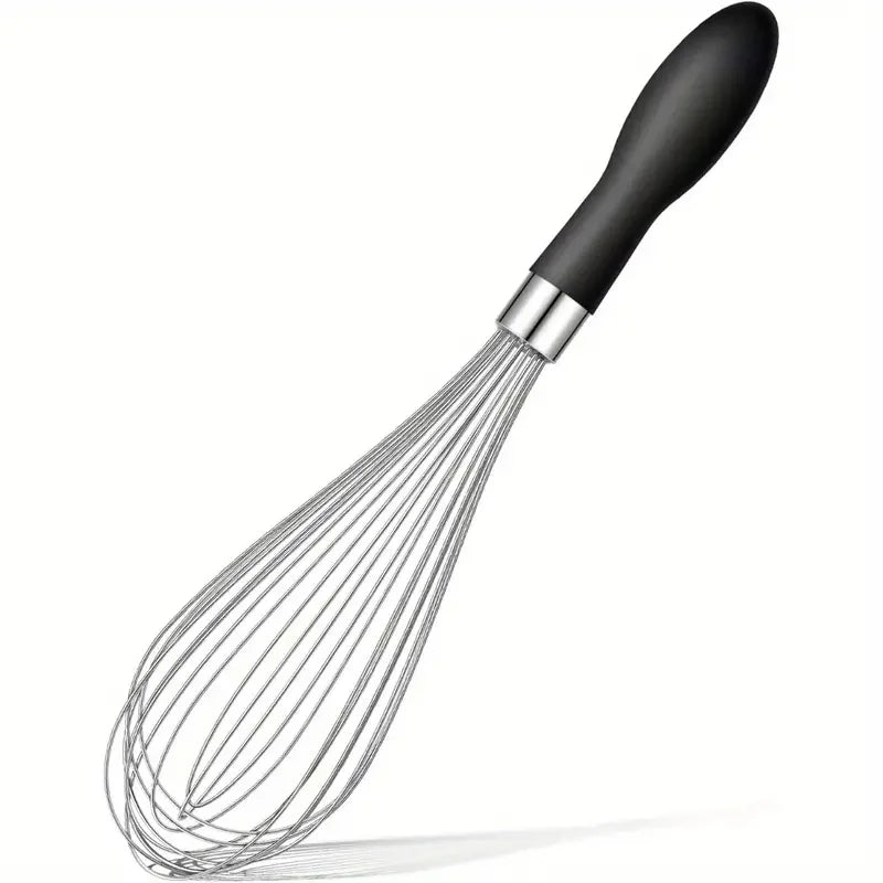 1pc Premium Stainless Steel Whisk - Ergonomic Soft-Grip Silicone Handle, Extra-Thick and Ultra-Durable for Blending, Beating, Wh - Sun Studio