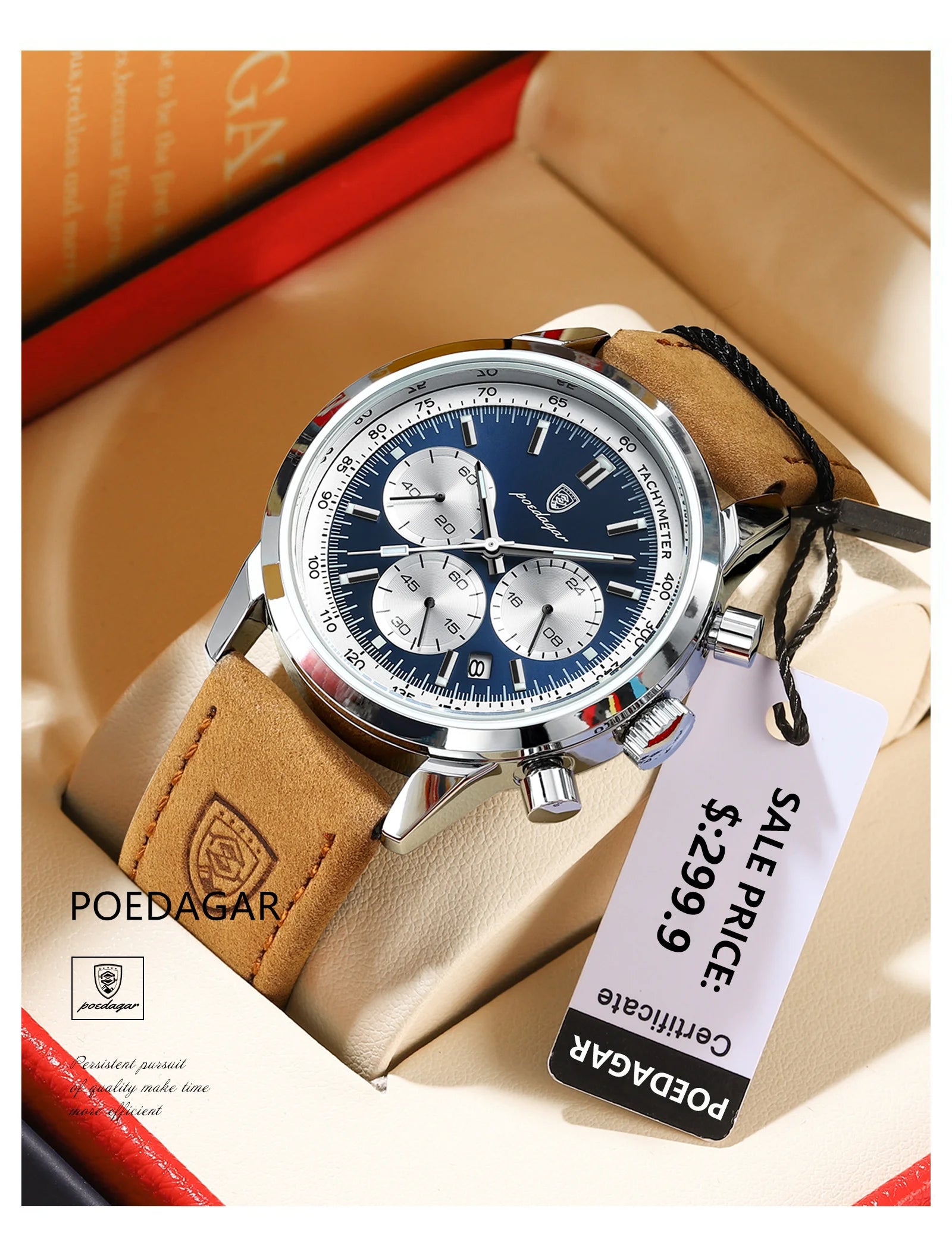 POEDAGAR Top Brand Men's Quartz Watch Waterproof Luminous Chronograph Military Man Watch Luxury Fashion Leather Watches For Men - Sun Studio