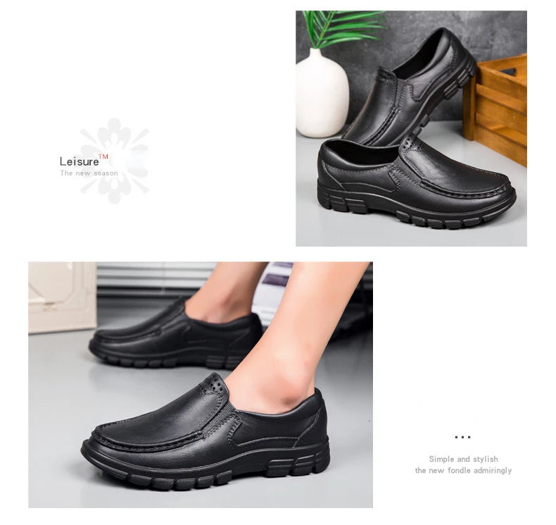 Fashion Leather Men's Casual Shoes Non-slip EVA Chef shoes Men Waterproof Loafers Comfort Soft soled Men Driving shoes Plus Size - Sun Studio