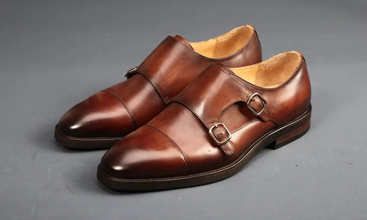 Brand Double Monk Strap Luxury Men Shoes Genuine Leather Handmade Fashion Designer Business Dress Shoes for Men Original - Sun Studio