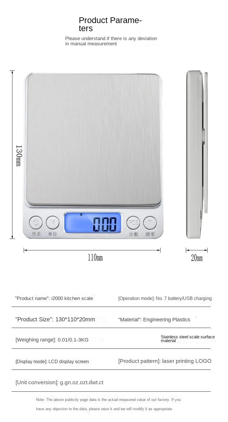 Digital Kitchen Scale Mini Pocket Stainless Steel Precision Jewelry Electronic Balance Weight Gold Gram 0.1/3000g Weigh Scales - Sun Studio