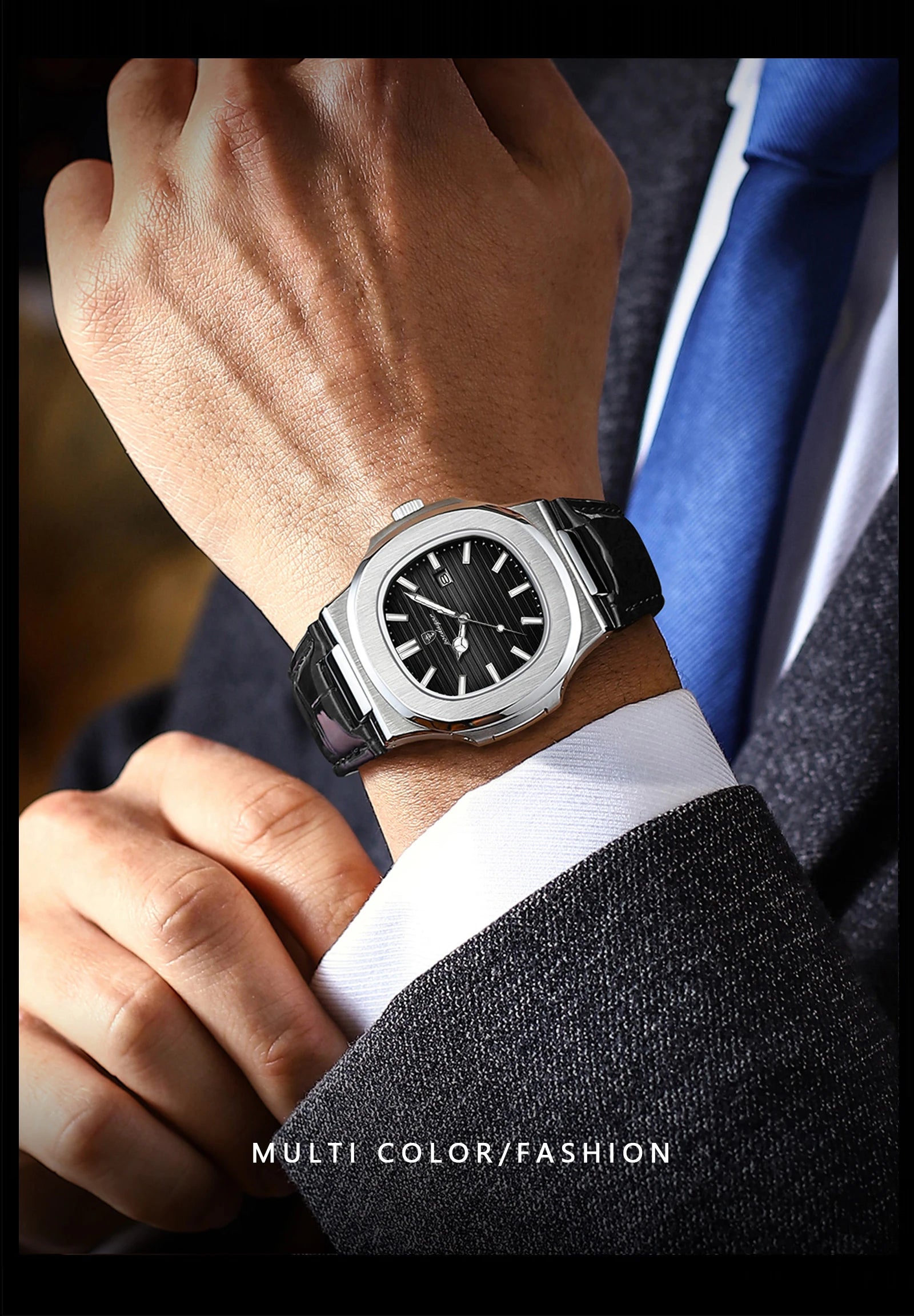 POEDAGAR Original Fashion Men's Wristwatch Date Waterproof Luminous Leather Watches For Men High Quality Square Quartz Man Watch - Sun Studio