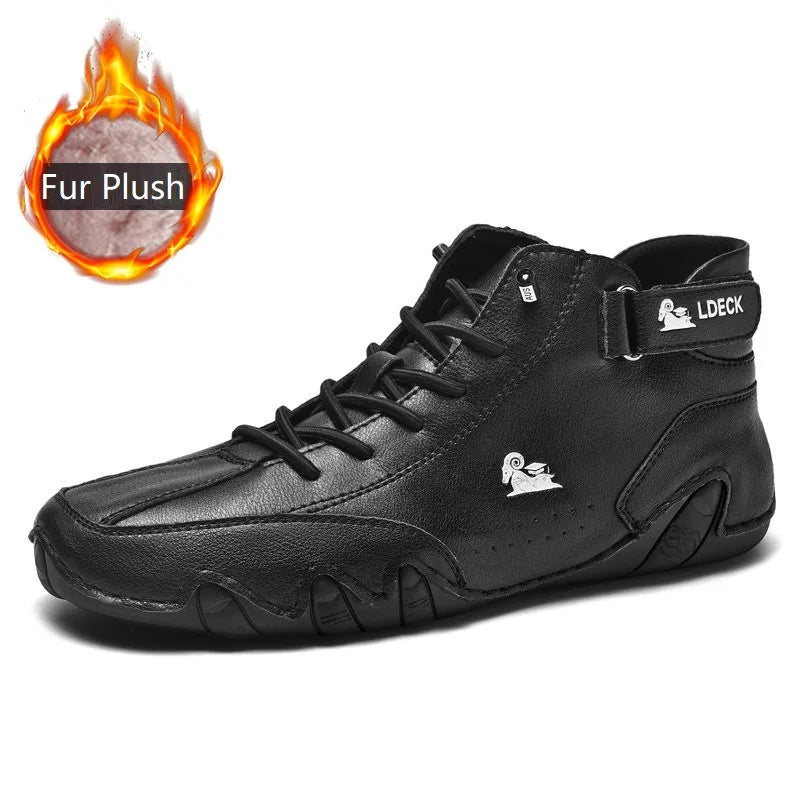 Men Leather Casual High Top Sneakers Winter Fur Plush Ankle BootsNew Luxury Footwear Shoes Zapatos Hombre - Sun Studio
