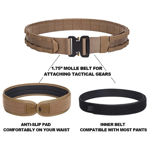 3 in 1 Battle Belt Waist Band, Quick Release 1.75" MOLLE Belt with Inner and Anti-Slip Pad- Heavy Duty Battle Belts - Sun Studio