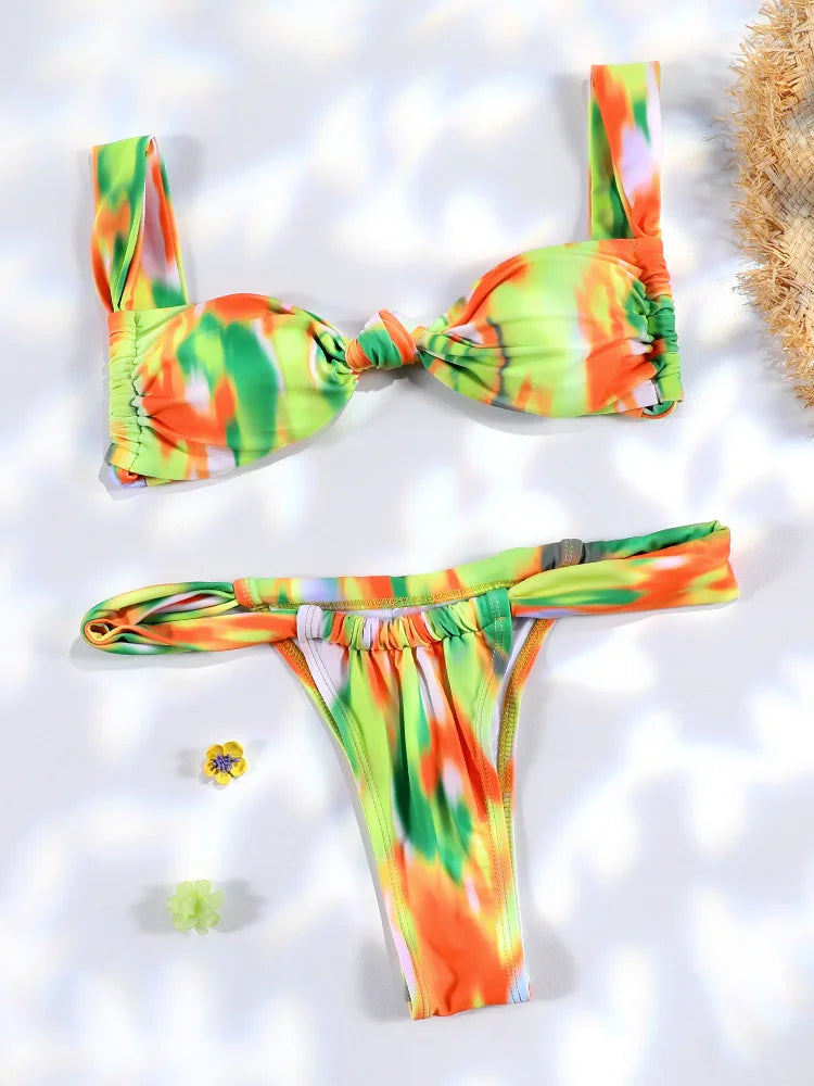 Tie Dye Bikinis Print Swimwear Swimsuit Women Sexy Bathing Suit Bandage Biquini 2-Pieces Beachwear 2024 Summer - Sun Studio