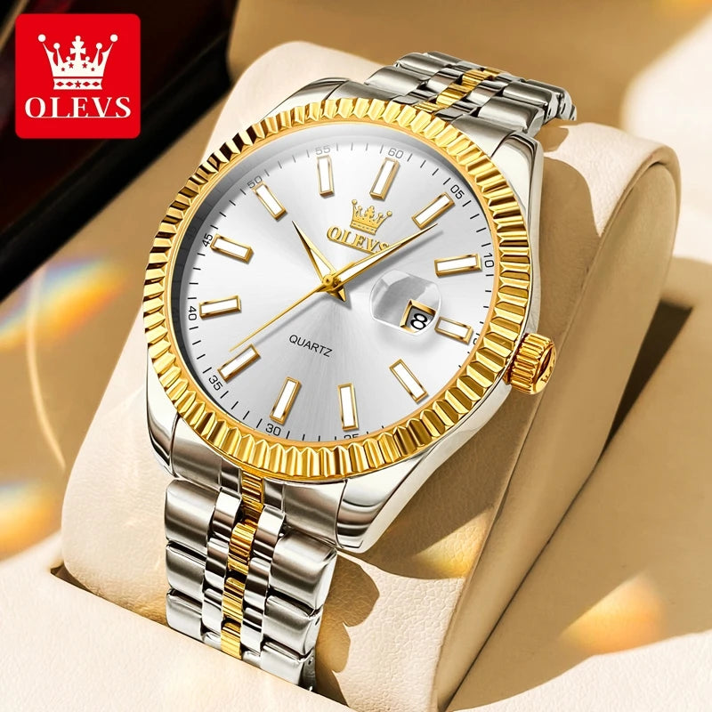 OLEVS Brand New Fashion Quartz Watch for Men Luxury Stainless Steel Waterproof Luminous Calendar Mens Watches Relogio Masculino - Sun Studio