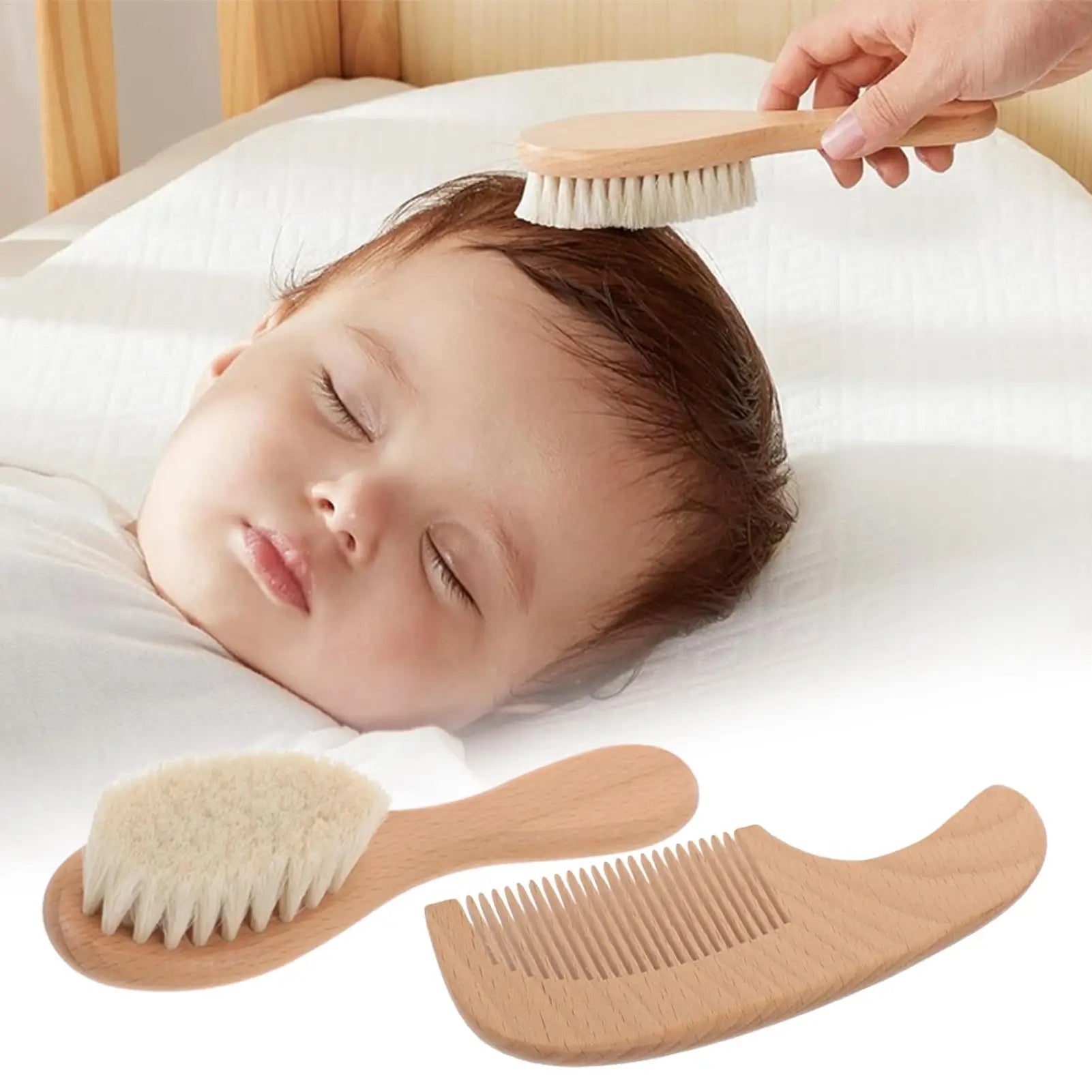 Kids Hair Brush Set Natural Soft Bristles Wooden Handle Baby Detangling Comb Styling Care Scalp Massage for Girls Home Daily - Sun Studio