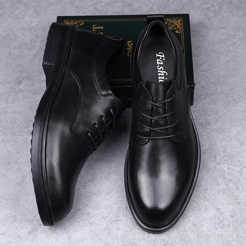 Men's Genuine Leather Oxford Dress Shoes Business Formal Office Wedding Lace-Up Black For Gentleman Plus Big Size 49 50 51 52 53 - Sun Studio