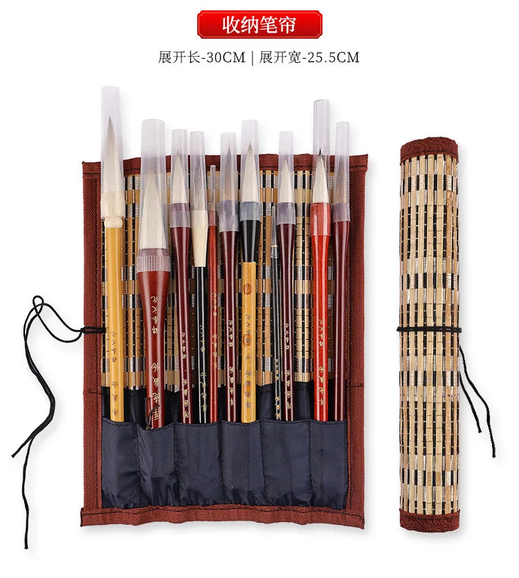 7/11Pcs Chinese Calligraphy Brush Set Kanji Japanese Sumi Painting Drawing Artist Writing Brushes With Roll-up Bamboo Pen Bag - Sun Studio