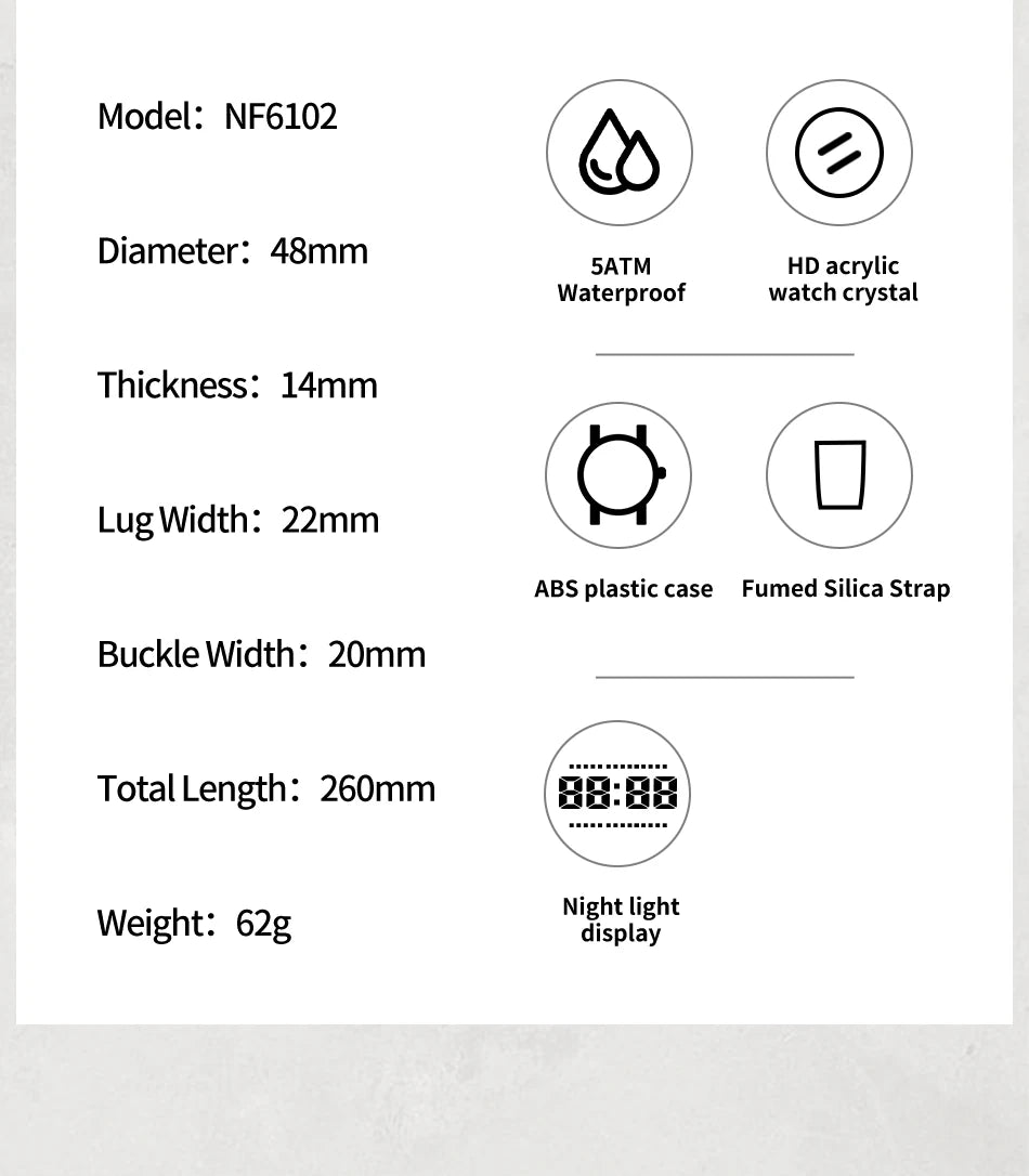 NAVIFORCE Men's Watches Multifunctional Gas phase Digital Display Silicone Strap Screen Boy's Electronic Sports Male Clock Gift - Sun Studio