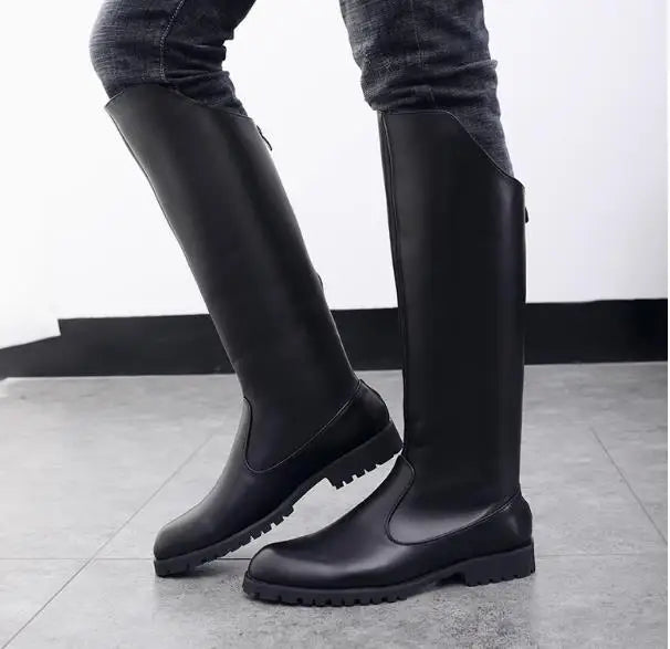 Herren Britische Ehrenwache Motorrad Reiten Reiter Herren Stiefel Knielang Freizeit Reißverschluss Cowboy Leder Bühnenstiefel Größe 37 46