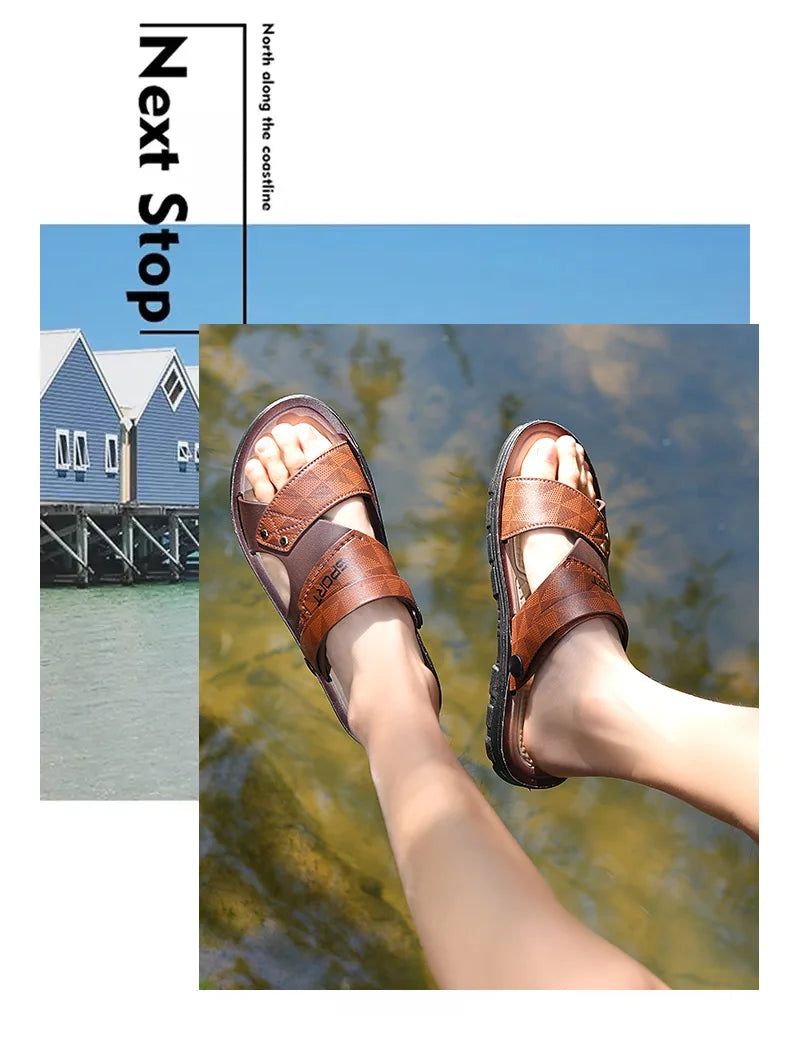 Fashion Casual Men's Sandals Summer Slip On Sandals Men Classic Beach Shoes For Men Outdoor Leather Sandals Male Slippers - Sun Studio