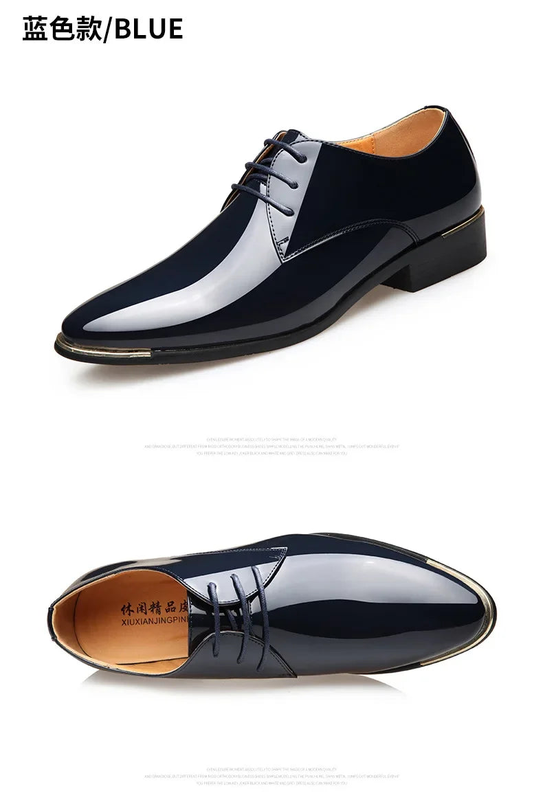 2024 New Men’s Patent Leather Shoes  British Style Men's Dress Shoes Lace Up Pointed Toe Wedding Business Party Social Shoe Male - Sun Studio